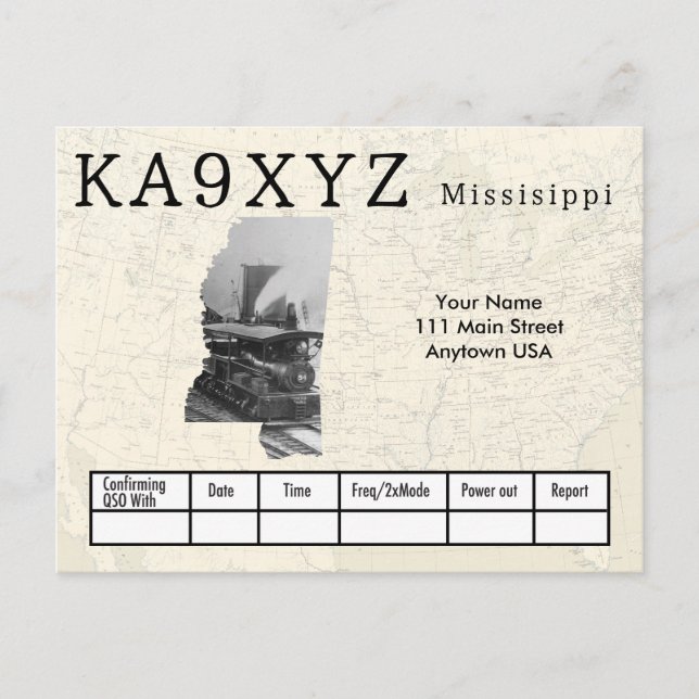 Your Photo Mississippi Shaped Cutout Custom QSL Postcard (Front)