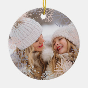 Your Photo Modern Pastel Snowflakes Ceramic Ornament