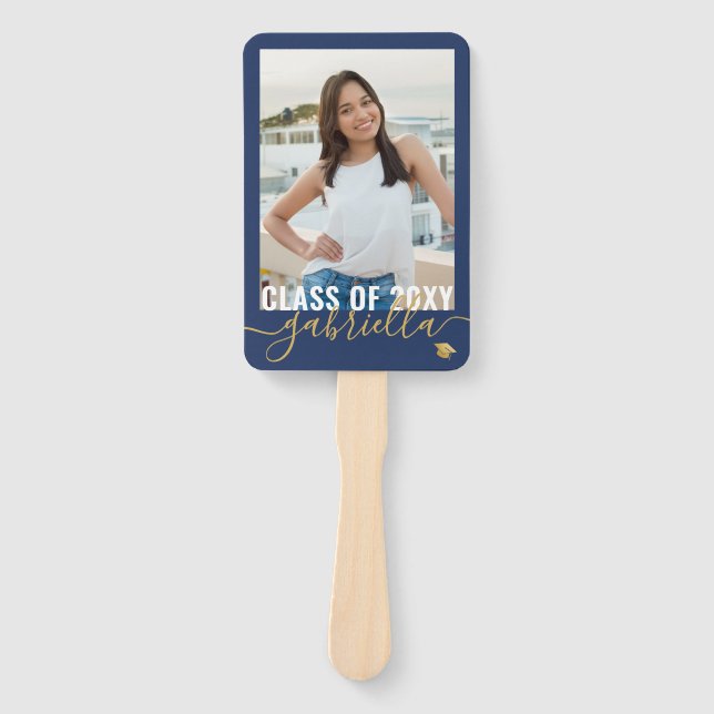 Your Photo Monogram Name Graduation Class of 2025 Hand Fan (Front)