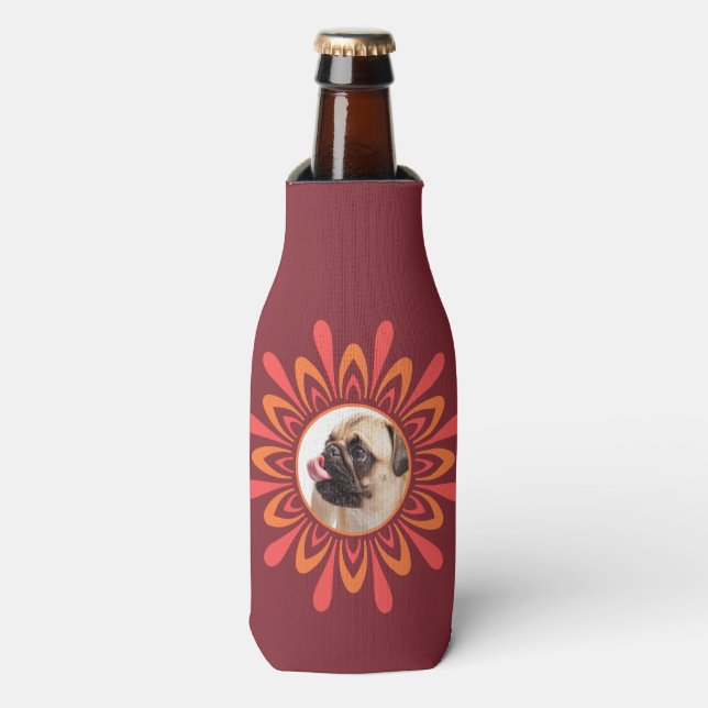 YOUR PHOTO & MONOGRAM Stylized Sun bottle cooler (Bottle Front)