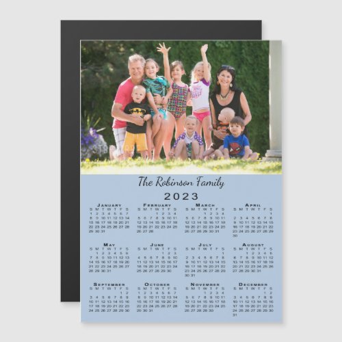 Your Photo Name 2023 Calendar Light Blue Magnet