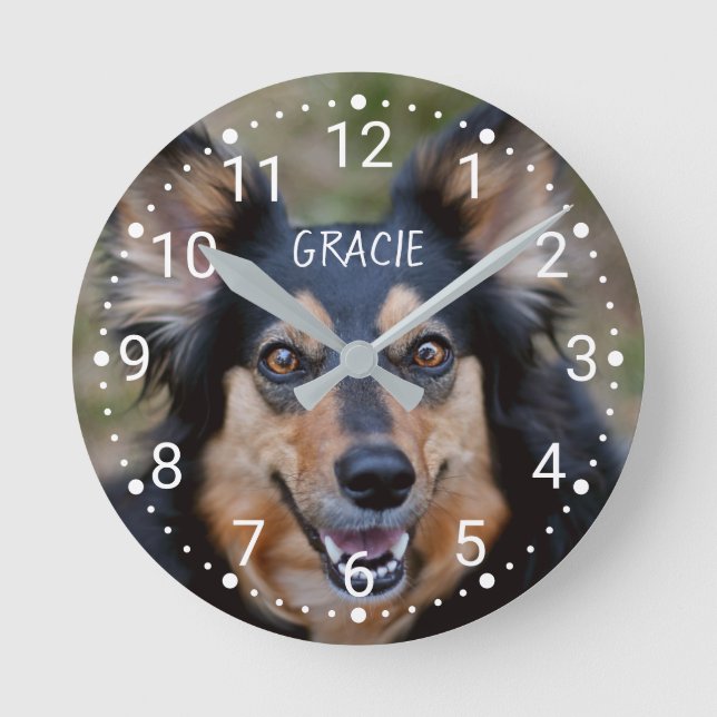 Your Photo & Name & Any Color Numbered Clock Face (Front)