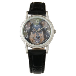 Your Photo & Name & Any Color Numbered Clock Face Watch