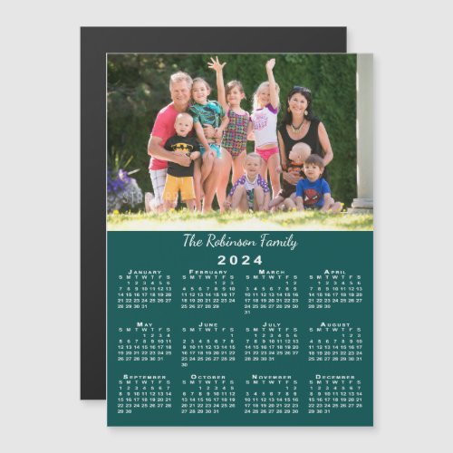 Your Photo Name Blue_Green 2024 Calendar Magnet