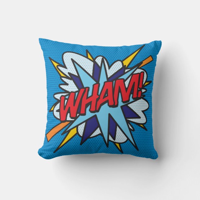 Your Photo Name Fun Retro Comic Book Pop Art Throw Pillow (Front)