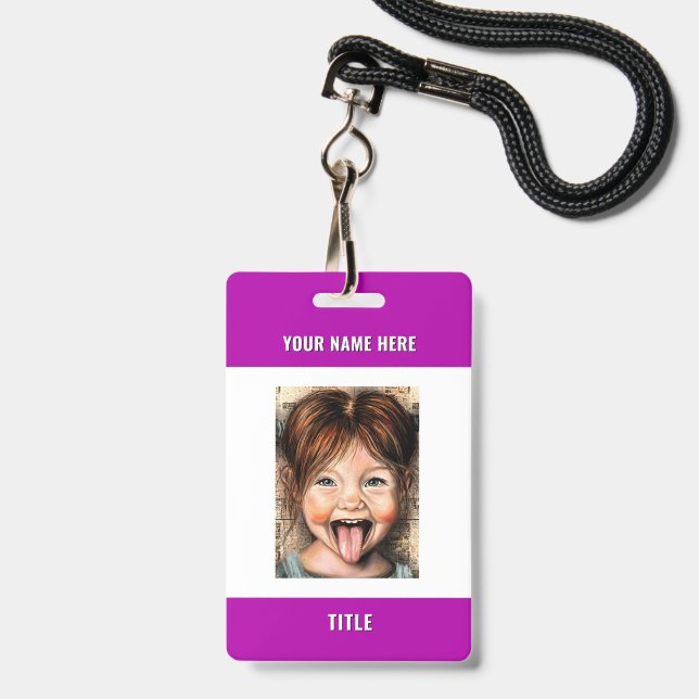 Your Photo Name Info Business Badges Example (Front with Lanyard)