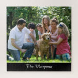 Your Photo & Name, or Message, in White Script Jigsaw Puzzle<br><div class="desc">Personalize family name or your message in white script on black bar and your photo.</div>
