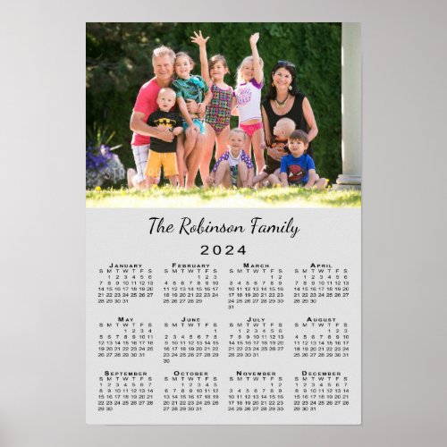 Your Photo Name Personalized Gray 2024 Calendar Poster