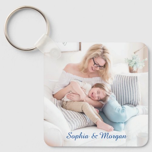 Your Photo  Names in Blue Script Keychain