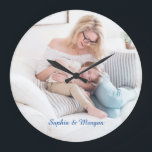 Your Photo & Name(s) in Blue Script Large Clock<br><div class="desc">Personalize name(s) or your message in blue script on your photo.</div>
