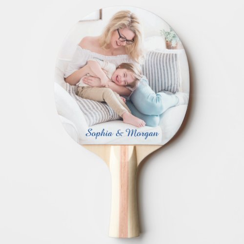 Your Photo  Names in Blue Script Ping Pong Paddle