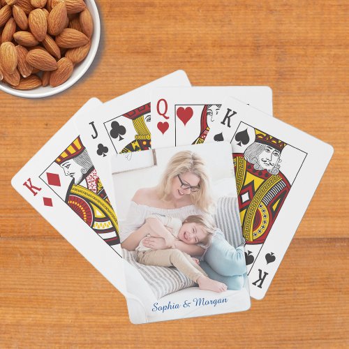 Your Photo  Names in Blue Script Poker Cards