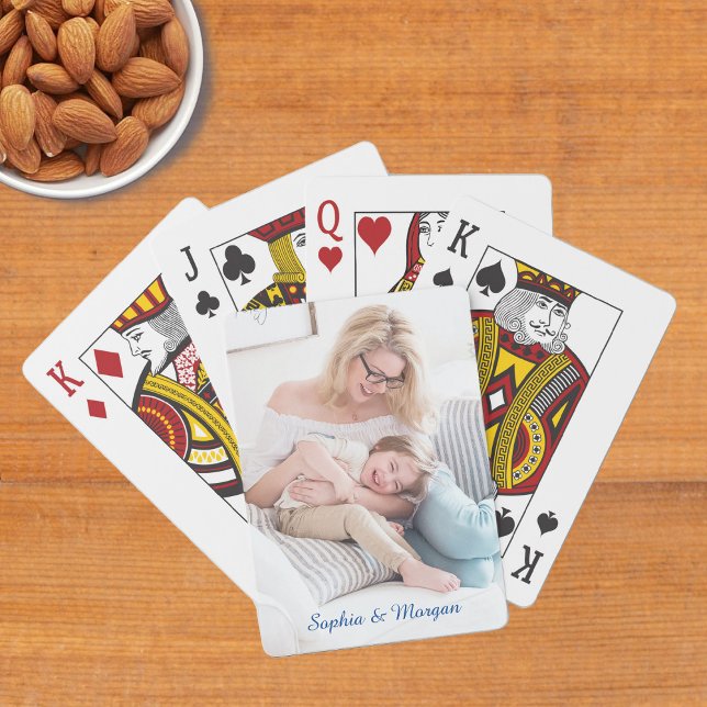 Your Photo & Name(s) in Blue Script Poker Cards (Creator Uploaded)
