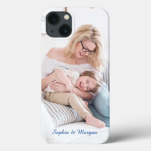 Your Photo  Names or Message in Blue Script iPhone 13 Case