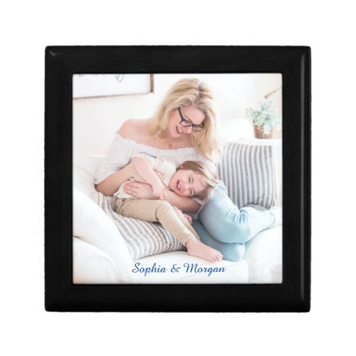 Your Photo  Names or Message in Blue Script Gift Box