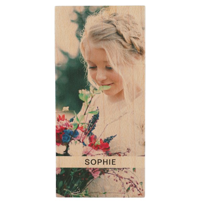 Your Photo & Name Wood USB Drive Personalized (Front Vertical)