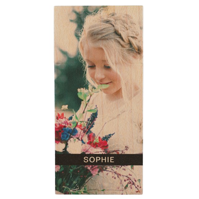 Your Photo & Name Wood USB Drive Personalized (Front Vertical)