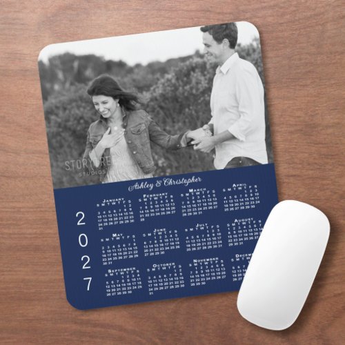 Your Photo Names Navy Blue 2027 Calendar Mouse Pad
