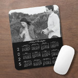 Your Photo Names Personalized Black 2025 Calendar Mouse Pad<br><div class="desc">Keep the person you love nearby with a personalized 2025 calendar mouse pad. Replace the sample photo and names with your own in the sidebar. The custom text is in an elegant white script font. Below it is a white 2025 calendar on a black background. Makes a great gift for...</div>