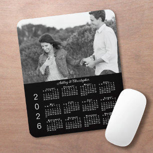 Your Photo Names Personalized Black 2026 Calendar Mouse Pad
