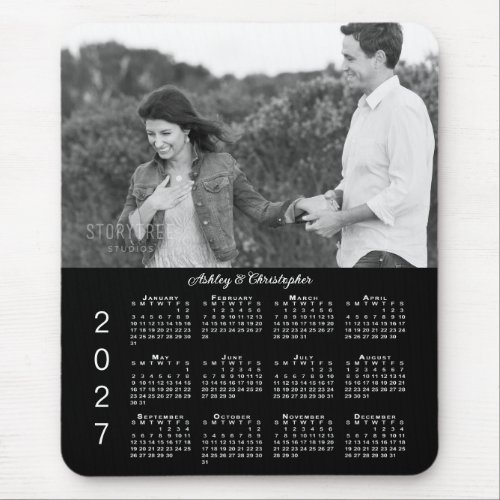 Your Photo Names Personalized Black 2027 Calendar Mouse Pad