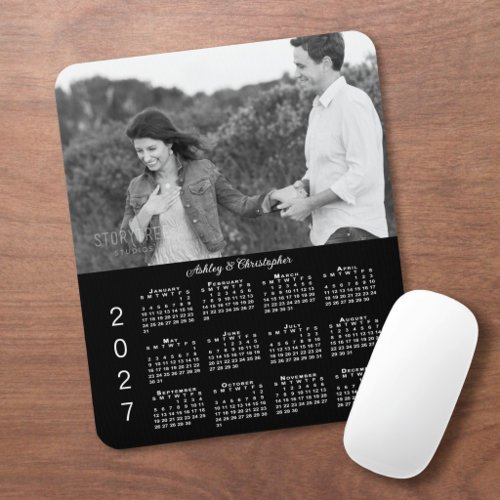 Your Photo Names Personalized Black 2027 Calendar Mouse Pad