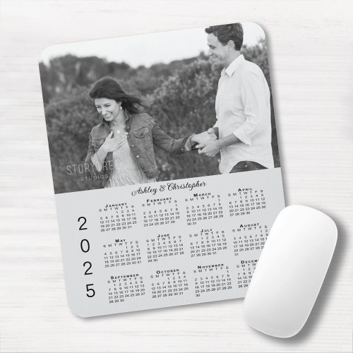 Your Photo Names Personalized Gray 2025 Calendar Mouse Pad