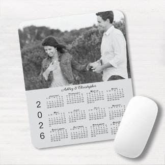 Your Photo Names Personalized Gray 2026 Calendar Mouse Pad