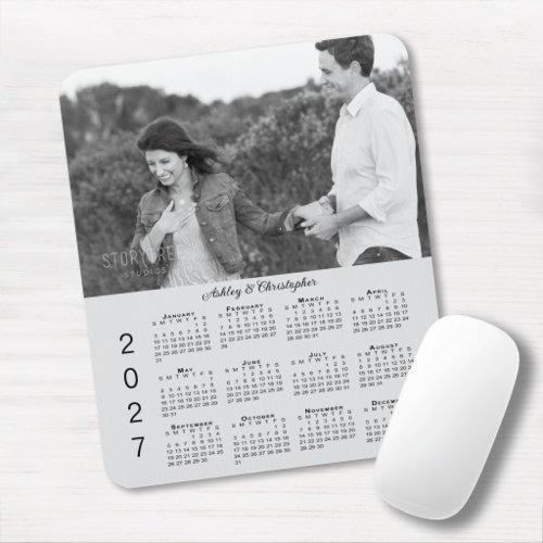 Your Photo Names Personalized Gray 2027 Calendar Mouse Pad