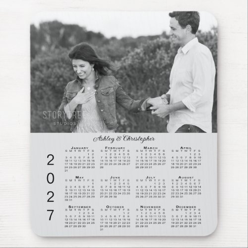 Your Photo Names Personalized Gray 2027 Calendar Mouse Pad