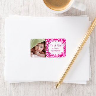 Your Photo New Baby It's A Girl Vintage Floral Label