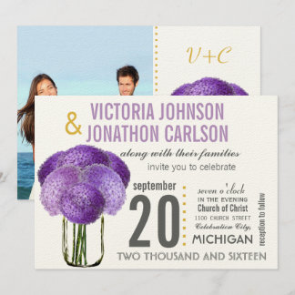 Your Photo on Back Hydrangea in a Mason Jar Invitation