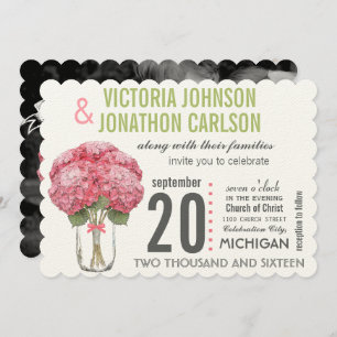 Your Photo on Back Hydrangea in Mason Jar Invitation