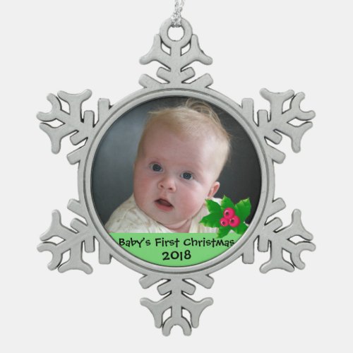 Your Photo on Christmas Holly Snowflake Ornament