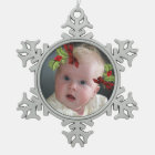 Your Photo on Christmas Holly Snowflake Ornament