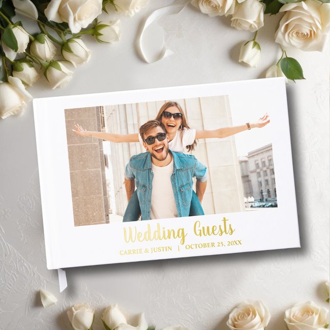 Your Photo on Cover Wedding  Foil Guest Book (Wedding guest book, your photo with your details in real gold, silver or rose gold foil)