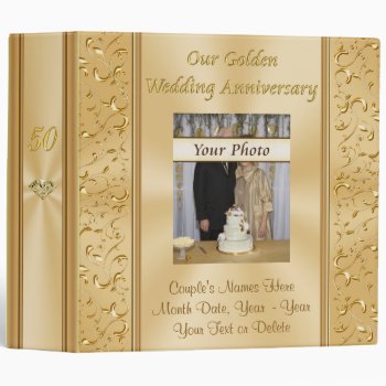 Your Photo On Gold 50th Wedding Anniversary Album 3 Ring Binder by LittleLindaPinda at Zazzle