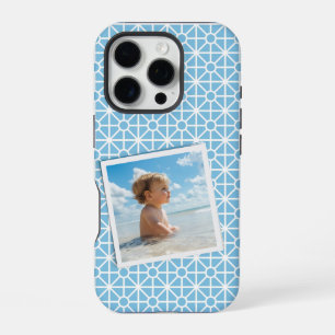 Your Photo on Pretty Blue and White Pattern iPhone 16 Pro Case