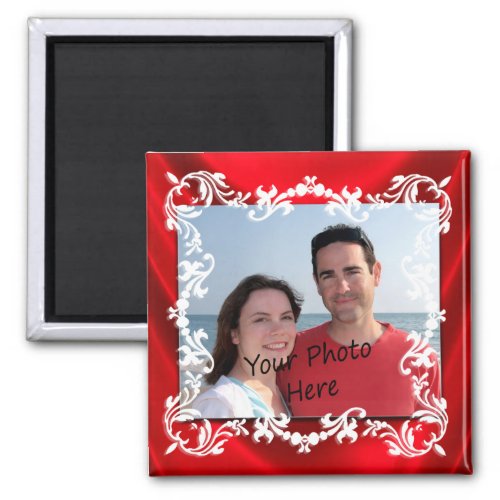Your Photo On Red  White Decorative Border Magnet