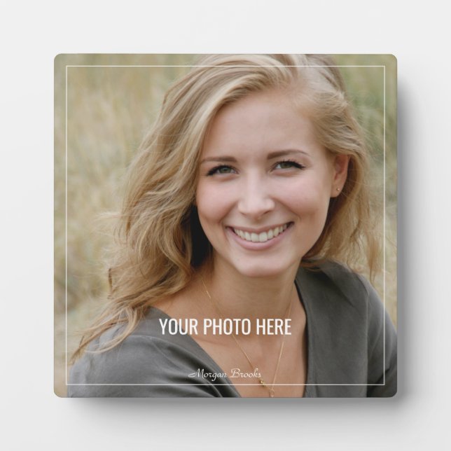 Your Photo or Art, Name, Thin White Border, Text Plaque (Front)