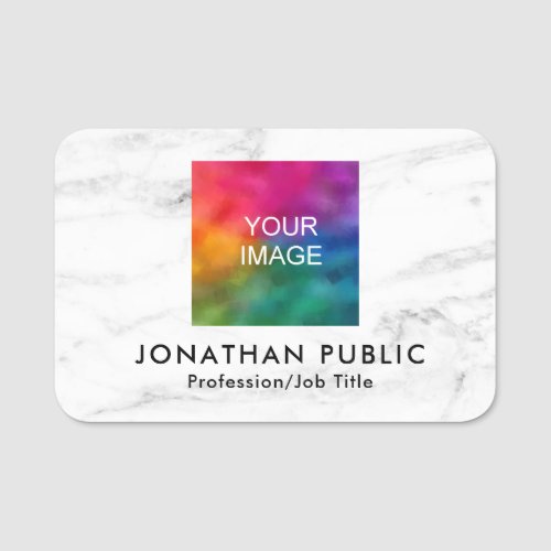 Your Photo or Logo Here Modern Template Marble Name Tag