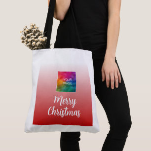 Your Photo or Logo Merry Christmas Large Shoulder Tote Bag