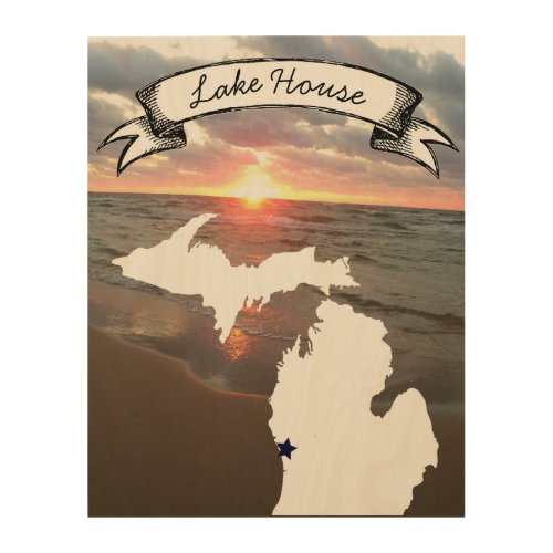 Your Photo or this Photo Sunset of Lake Michigan Wood Wall Decor