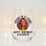 Your Photo Personalized Funny Custom Party Favors Stemless Wine Glass<br><div class="desc">Introducing our Your Photo Personalized Funny Custom Party Favors Stemless Wine Glass, the ultimate way to celebrate milestone birthdays like a 21st birthday bash! With these custom wine glasses, you can toast to "21 years" in style. Our stemless wine glasses are the perfect party favor for any celebration, offering a...</div>