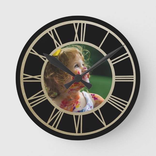 Your Photo Personalized With Roman Numerals Round Clock (Front)