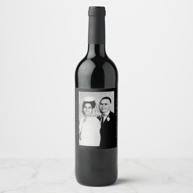 YOUR PHOTO PHOTOGRAPH Wedding Anniversary Favor Wine Label (Front)