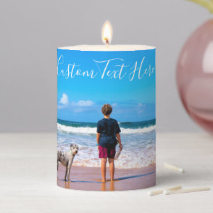 Your Photo Pillar Candle With Custom Text