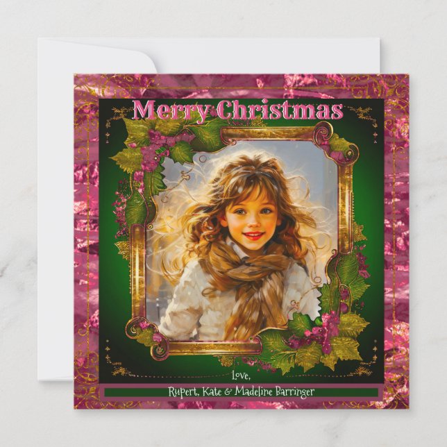 YOUR Photo Pink Elegant Christmas Card (Front)