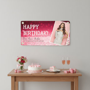 "Your Photo" Pink Glam Birthday Banner