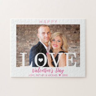 Your Photo Pink Script Modern Big LOVE Letters Jigsaw Puzzle